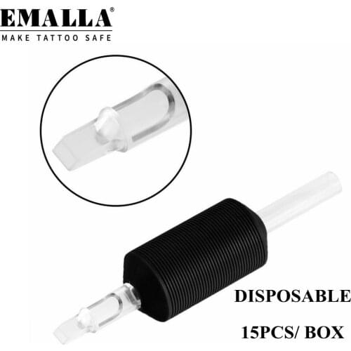 EMALLA 15PCS/Box 30mm Disposable 3/5/7/9R Tattoo Grips with Clear Long Tips Round Tattoo Tube for Tattoo Needle Machine Supply