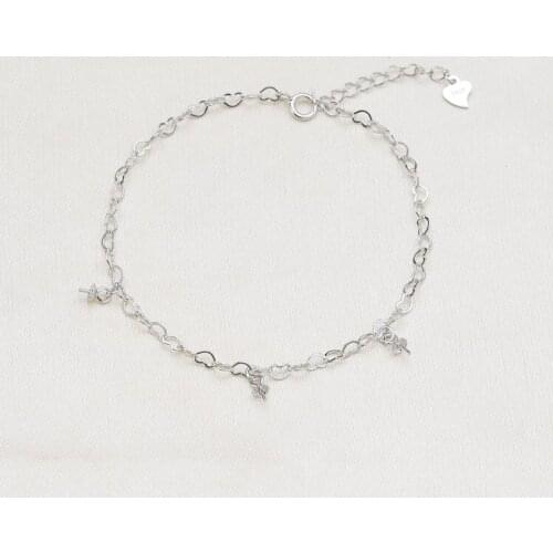 925 Sterling Silver Pearl Bracelet Chain Findings, Fashion Bracelet Settings Jewelry Parts Fittings Charm Accessories 2 Color