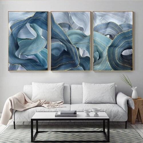Modern Nordic Abstract Gold Foil Blue Canvas Paintings Wall Art Posters Prints Wall Pictures for Living Room Home Cuadros Decor