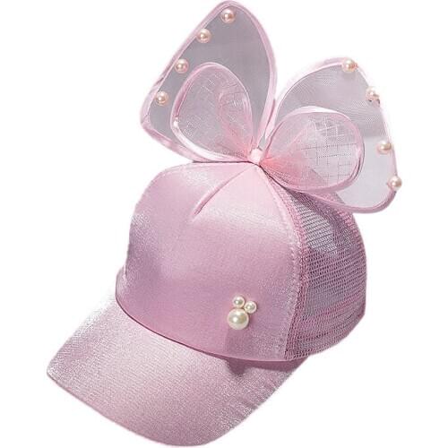 Fashion Girls Children Mesh Sequins Caps Child Adjustable Big Bow Ear Design Casual Visors Baseball Hats