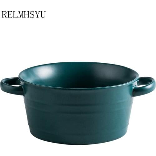 1PC RELMHSYU Nordic Style Ceramic Matte Dark Green Soup Salad Noodle Thick Breakfast Dinner Bowl Tableware