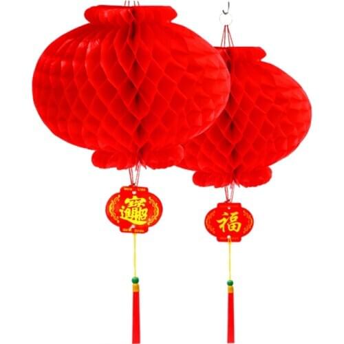 50pcs Chinese Outdoor Waterproof Honeycombs Red Plastic Lantern for New Year Spring Festival Events Christmas Wedding Decoration