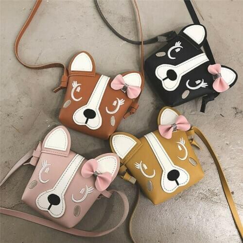 Students Children Kids Little Girls Cute Dog Bow Leather Backpacks Fashion Crossbody Messenger Shoulder Bags Purse