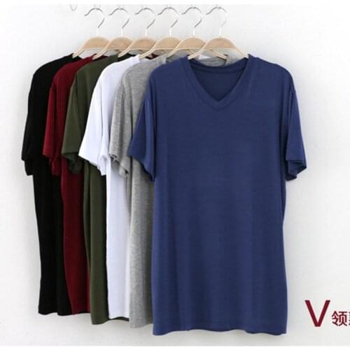 Mens Modal Short Sleeve T-Shirt V Neck Undershirt Loose Solid Color Large Size X3