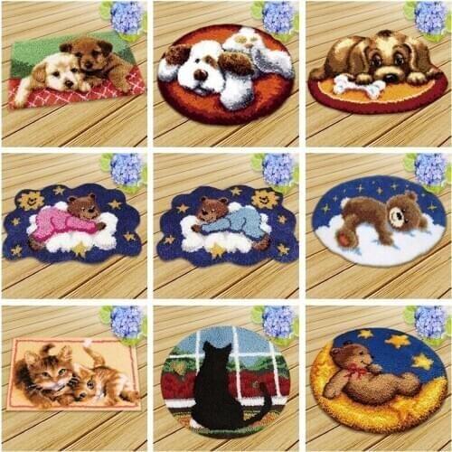 Latch Hook Dogs Needle For Carpet Embroidery Pillow Foamiran Needlework Set Smyrna Cushion Button Package Latch Hook Rug kits