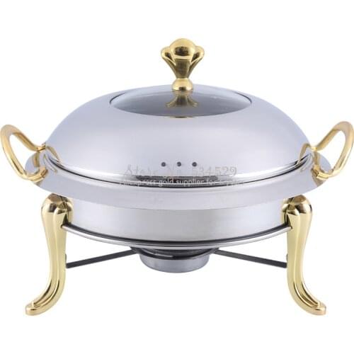 22/24/28cm Stainless Steel Hotpot Set Mini Hotpot Pot Holder Tempered Glass Lid Gold Silver Chafing Dish Buffet Pan Food Warmer