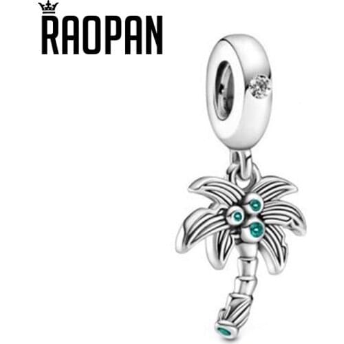 RAOPAN 2021 new original summer gift palm tree and coconut original charm bracelet silver jewelry 799438C01