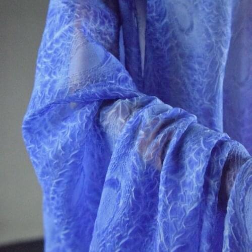 New classical peacock feather tie-dye embossed chiffon yarn fabric dress Hanfu cheongsam clothing handmade DIY fabric