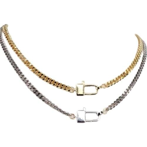 5Pcs good quality fashion gold plating Clasp Lock necklace,hip hop chunky cuban chain necklace