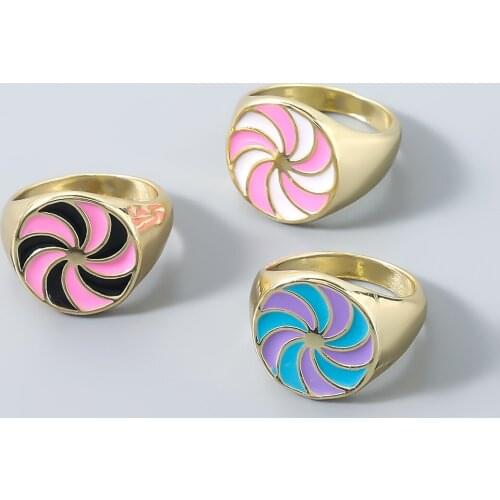 Pauli Manfi Fashion Metal Dripping Windmill Heart-shaped Ring Couple Popular Simple Ring Banquet Accessories