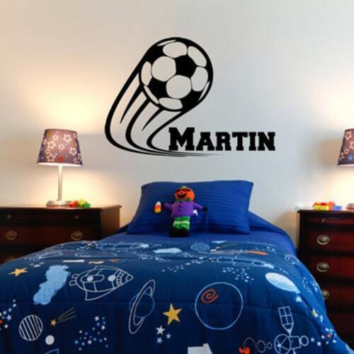 Personalized Names Vinyl Soccer Football Wall Decals Flying Football Design Wall Murals Custom Kids Name Wall Poster Art AJ544
