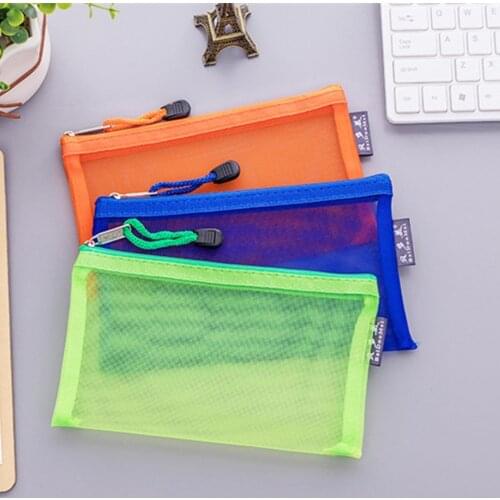 1 Pcs Transparent Grid Zipper Pen Bag Pencil Case Storage Package For Girls Korean Stationery School Supplies School Student