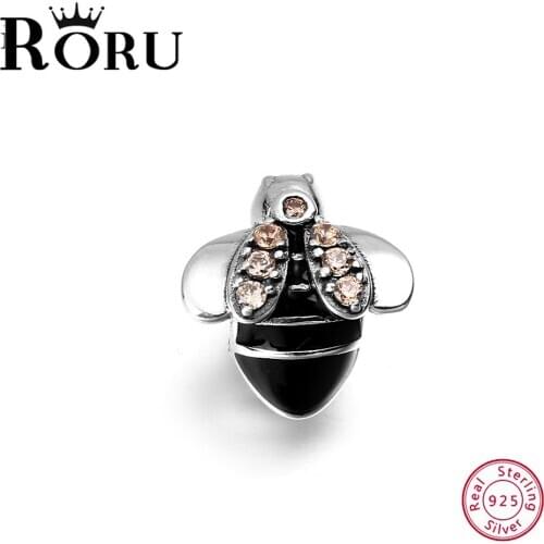RORU Hot Selling Authentic 925 Sterling Silver Crystal Bee Beaded Pendants Suitable Fit for Original Charms Women DIY Jewelry