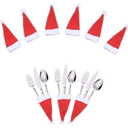 10Pcs Christmas Decorative Tableware Mini Caps Pocket Knife Fork Spoon Holders Christmas Table Decoration for Home Xmas Supplies