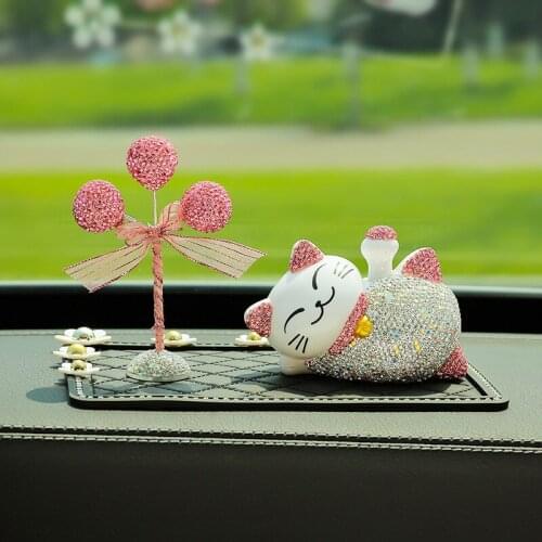 Lucky cat statue decoration diamond cat doll birthday gift creative shiny car decoration office desk living room home decoration