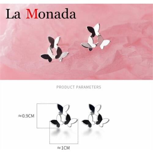 Fashion 925 Sterling Silver Smooth Three Butterflies Stud Earrings For Daughter Girls Kids Friend Birthday Present
