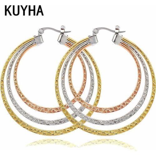Fashion Earrings Mix-Color Geometric Stainless Steel Long Circle France Style Present Round Earring New