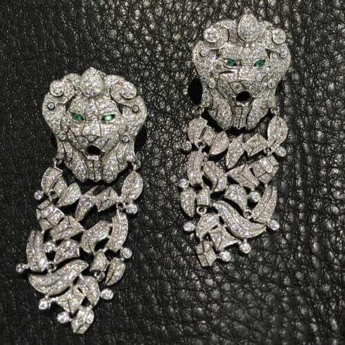 925 sterling silver with cubic zircon dangle earring lion drop earring fine women jewelry party earring free shipping
