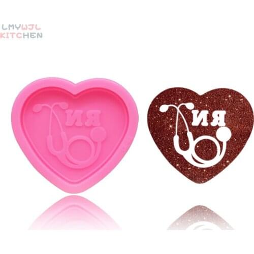 DIY Silicone Mirror Epoxy Heart Shaped Stethoscope Keychain Pendant Mold Making Fondant Cake Chocolate Decoration Material