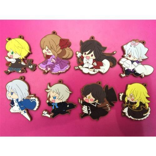 Random 8pc/lot Original Japanese anime figure Xerxes Break Alice Vincent rubber Silicone mobile phone charms keychain strap