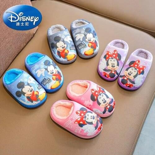 Cartoon Frozen Elsa Minnie Print Children Cotton Slippers Autumn Winter Warm Princess Baby Boys Girls Indoor Bedroom Home Shoes