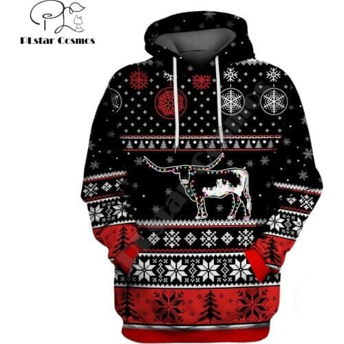 Farmer Cow Merry Xmas 3D Printed Unisex Deluxe Hoodie Men Sweatshirt Streetwear Zip Pullover Casual Jacket Tracksuit KJ0272