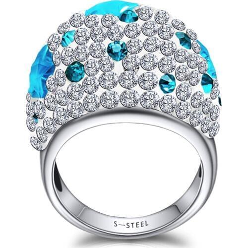 Unique Fashion Multicolor Stainless steel Austrian Crystal Engagement Wedding Rings