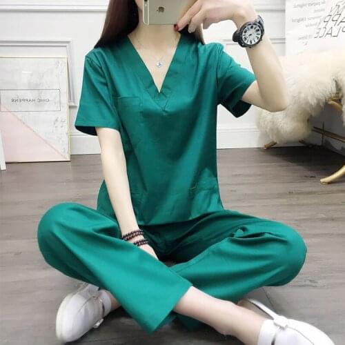 2021 Summer Unisex Nurse Uniform Short Long Sleeve Hospital Medical Scrub Clothes Dental Scrubs Beauty Salon Slim Nurse Uniform