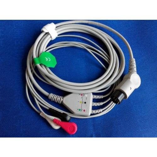 Generic AAMI 6 Pin One Piece ECG Cable, 3 Leadwires, Snap Ends, AHA Standard