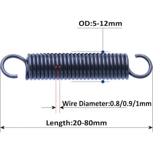 Extension Springs With Hook Ends Steel Tension Spring Wire Diameter 0.8/0.9/1mm Outer Diameter 5/6/7/8/9/10/12mm L20-80mm