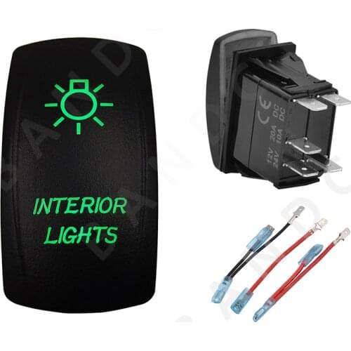 INTERIOR LIGHT 5P ON-OFF SPST Green LED Light Laser-Etched Rocker Switch for the Car Boat Marine Yacht ARB RV VAN,Jumper Wires