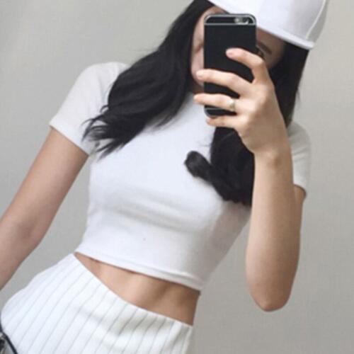 Women Summer T-shirts Short Sleeves Round Neck Slim Fit Casual Pullover Crop Tops PR Sale