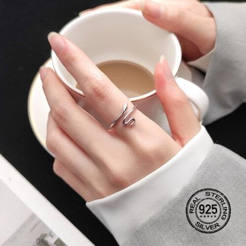 S925 Silver Rings For Women Adjustable Opening Geometry Personality Snake-Shaped Female Romantic Korean Fashion Design INEFFA