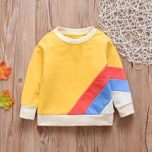 1-6Years Fashion Cotton Kid Baby Boys Girls Clothes Long Sleeves Rainbow Print T shirts Spring Winter Kid boys girls clothing