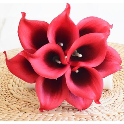 10 Red Black Calla Lilies Real Touch Flowers artificial flowers For Silk Wedding Bouquets, Centerpieces, Wedding Decorations