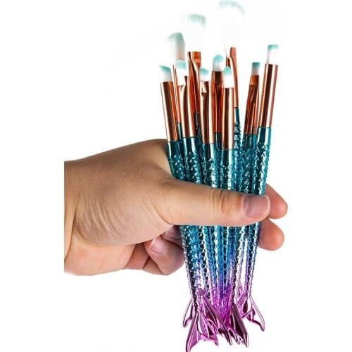 10pcs Makeup Brushes Kit Mermaid Foundation Eyebrow Eyeliner Cosmetic Brushes New
