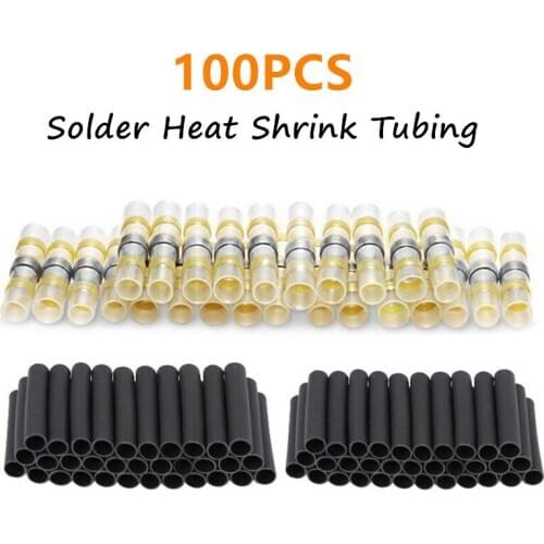 100PCS Heat Shrink Wire Connectors Solder Sleeves Waterproof Fast Butt Connector Shrinkable Tube Splices