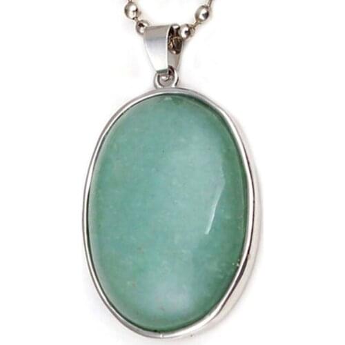 100-Unique 1 Pcs Silver Plated Original Green Aventurine Oval Shape Pendant Charm Jewelry