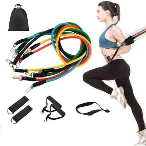 11pcs set Pull Rope Fitness Exercises Resistance Bands 5cTPR elastic Tubes rope Yoga Band indoor Body sports Training equipment