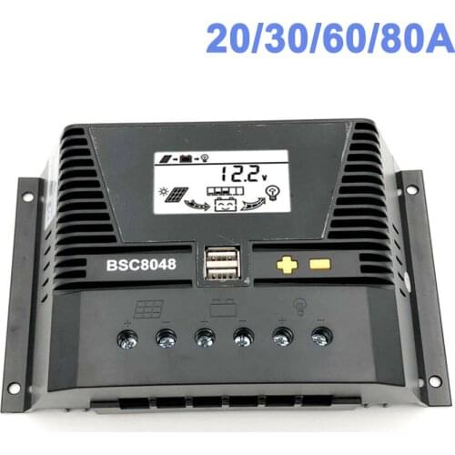 20A/30/40A/50/60/80A 12 24 36 48 V Volt PV Solar Charge Controller PWM battery charger PV Regulators LCD Display 5V Two USB