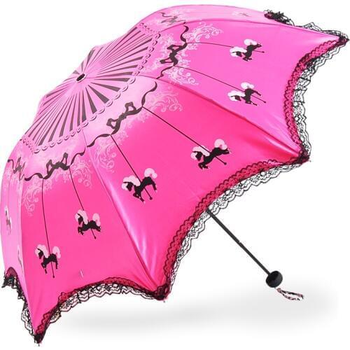 6 Colors Carousel Octagonal Lace Sun/Rain Umbrella Ultra Light Golden Glue Folding UV Parasol Outdoor Windproof Bumbershoot