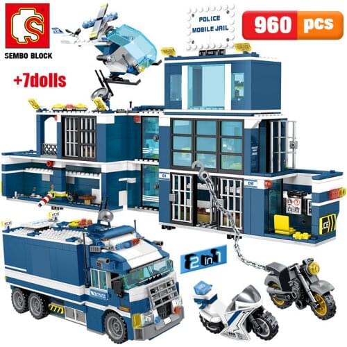 960PCS City Police Station House Car Building Blocks Electric SWAT Team Truck Bricks motorcycle Educational Toys for Children