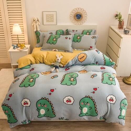 Cartoon Dinosaur Velvet Duvet Cover for Bedroom Thicken Kids Girl Simplicity Quilt Cover Bedding Set Duvet Cover Twin Queen King