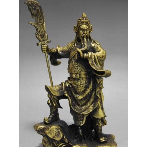 Free shipping Chinese Folk Brass Copper Leader Dragon Guan Gong Guan Yu Warrior Buddha Statue