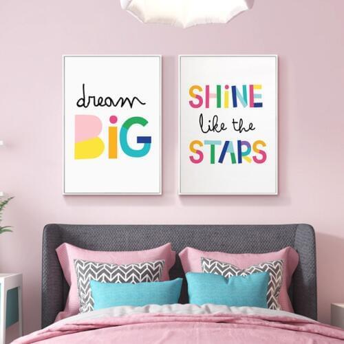 Shine Like A Star Inspirational Quote Nursery Wall Art Canvas Poster Print Nordic Kids Decoration Picture Baby Living Room Decor