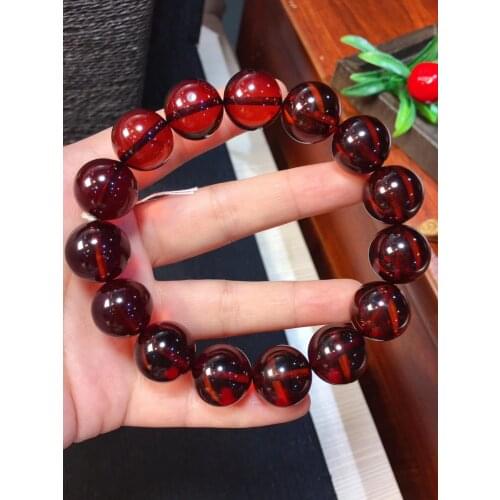 Genuine 15.8mm Natural Blood Amber Bracelet Women Party Gift Stretch Crystal Fitness Stretch Round Beads Bracelet Jewelry