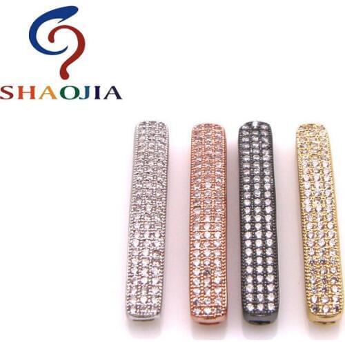 SHAOJIA Brand Inlaid Micro Pave CZ Cubic Zircon Long Tubular Shape Copper Metal Making DIY Charm Bracelet Jewelry Spacer Beads
