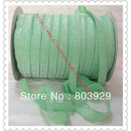 Stretch Metallic Headband Ribbon Mint Sparkle Ribbon 3/8" Elastic Frosted Mint Glitter Velvet Ribbon