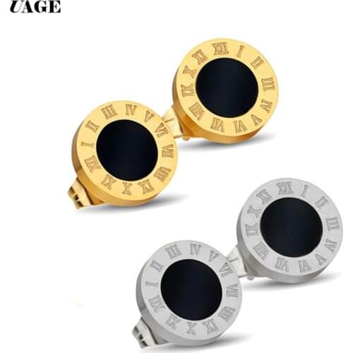 UAGE Korean Round Crystal Stud Earrings For Women Man Stainless Steel Roman Numeral Small Earrings Lady 2019 Fashion Jewelry