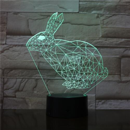Rabbit 3D Lamp Animal Child Kid Gift LED USB Acrylic Plate Night Light Multicolor Luminaria Flash Illusion Desk Decor 3211